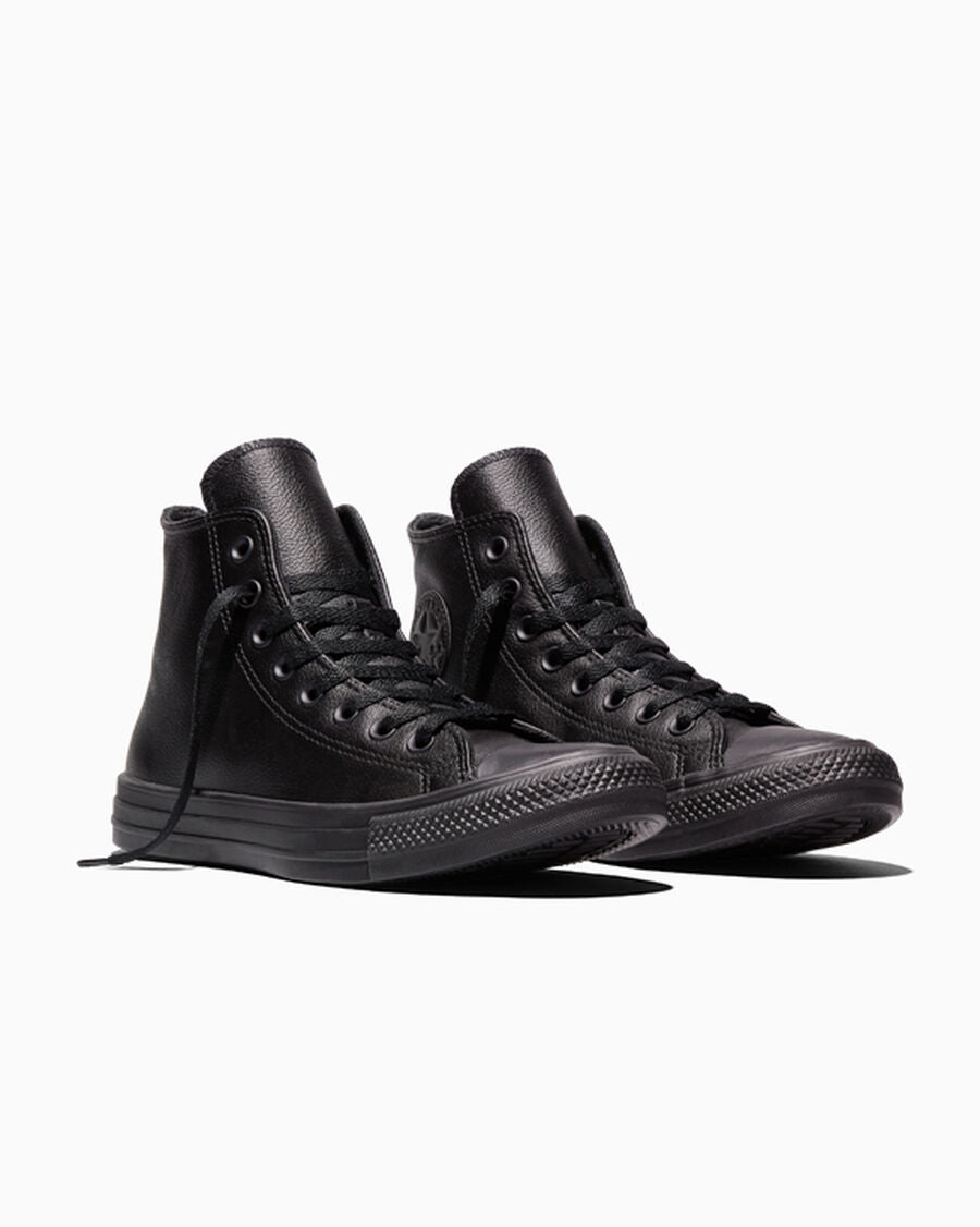 Leather High Top Sneaker - Black - Black Mono