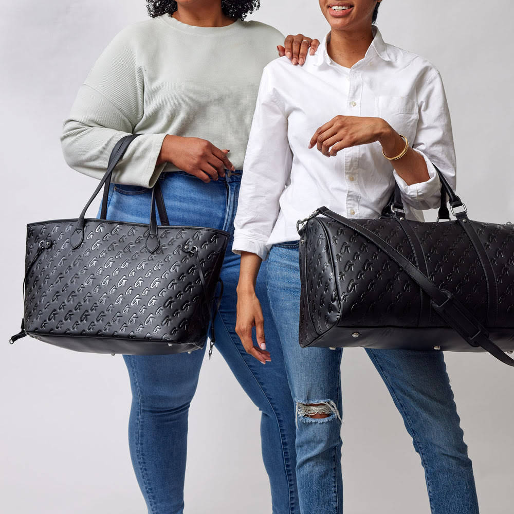 Vegan Leather Laptop Tote - Black Pink