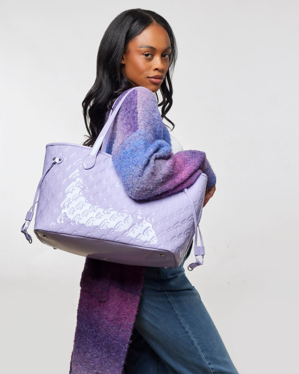 Vegan Leather Laptop Tote With Wristlet - Lavender