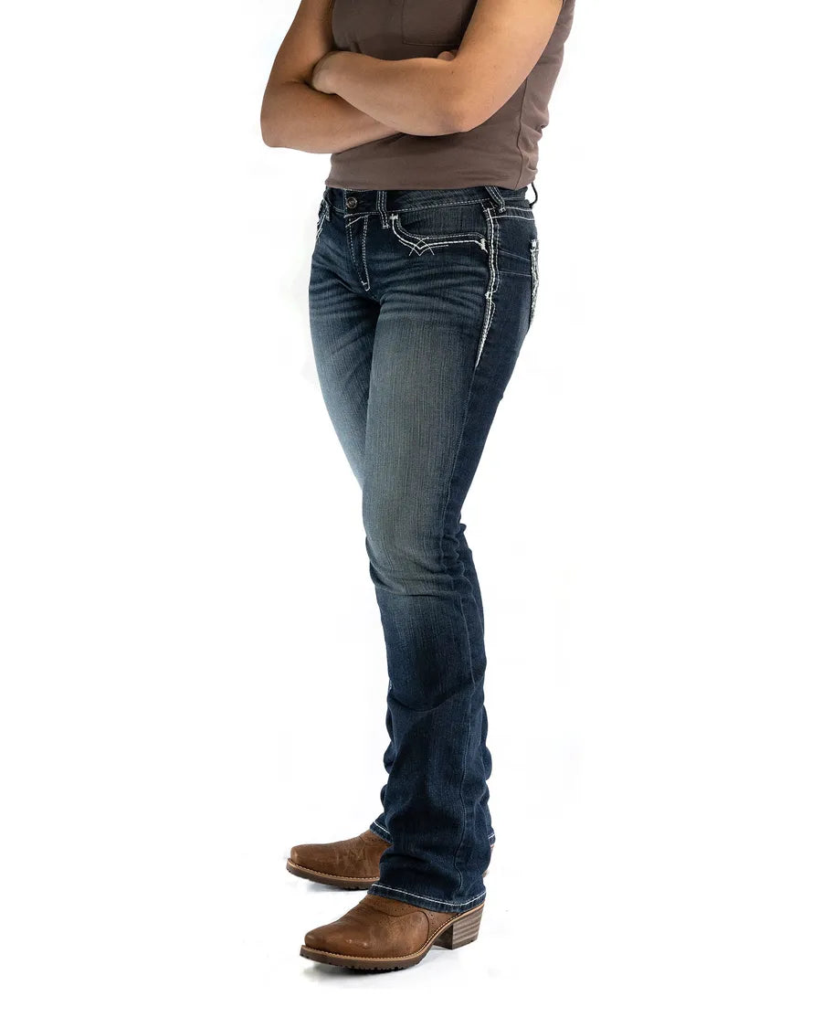Mid Rise Stretch Entwined Boot Cut Jeans