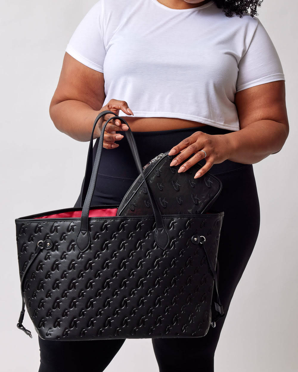 Vegan Leather Laptop Tote - Black Pink