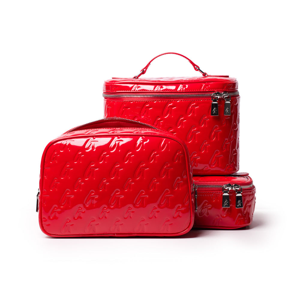 Large Vegan Leather Toiletry Bag - Mirror Red