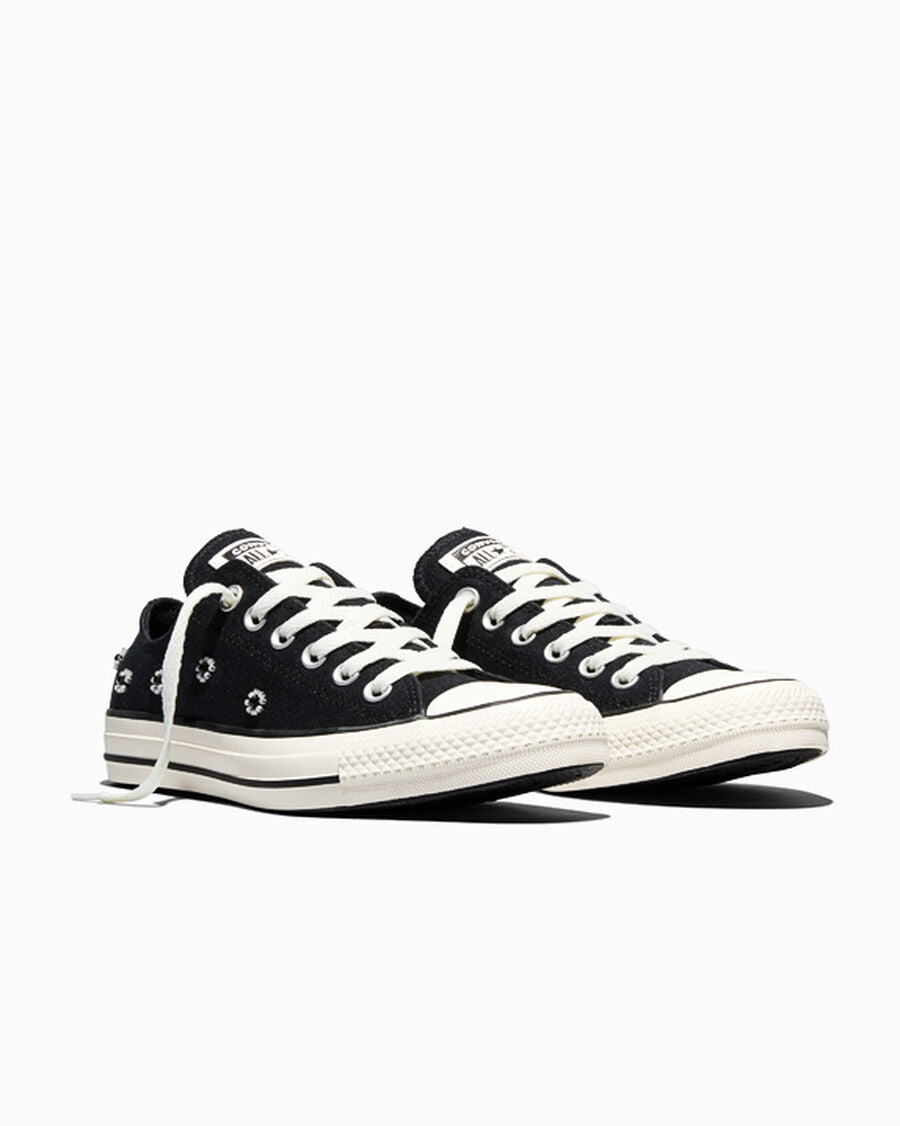 Beaded Floral Canvas Twill Low Top Sneaker