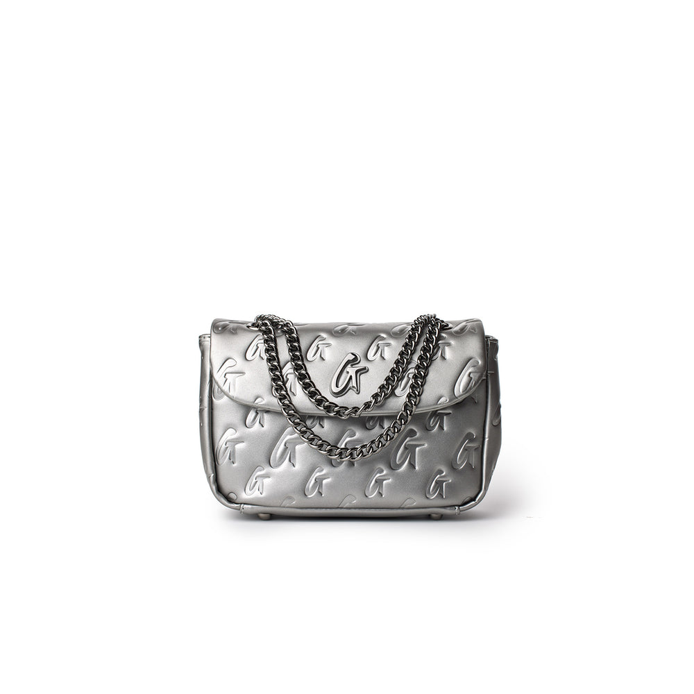 Mini Vegan Leather Flap Bag - Platinum