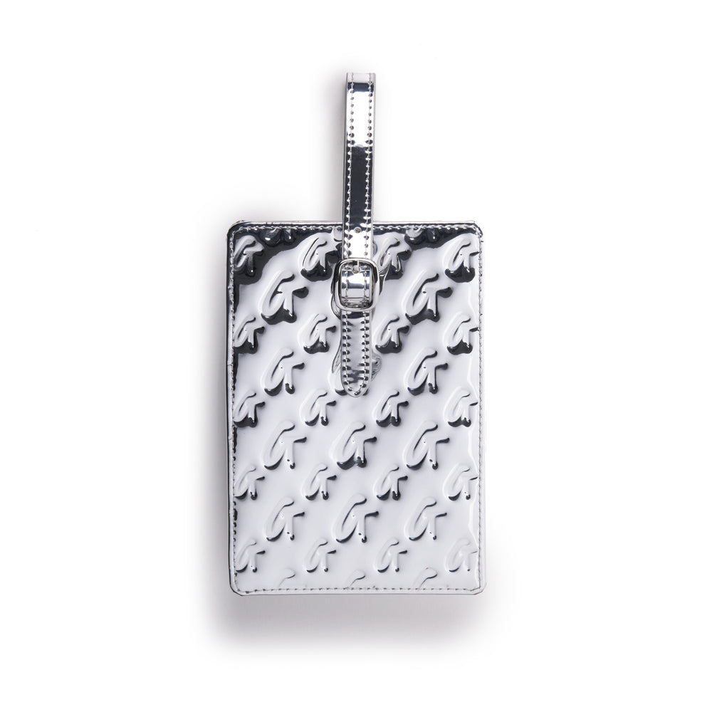 Metallic Vegan Leather Luggage Tag - Silver