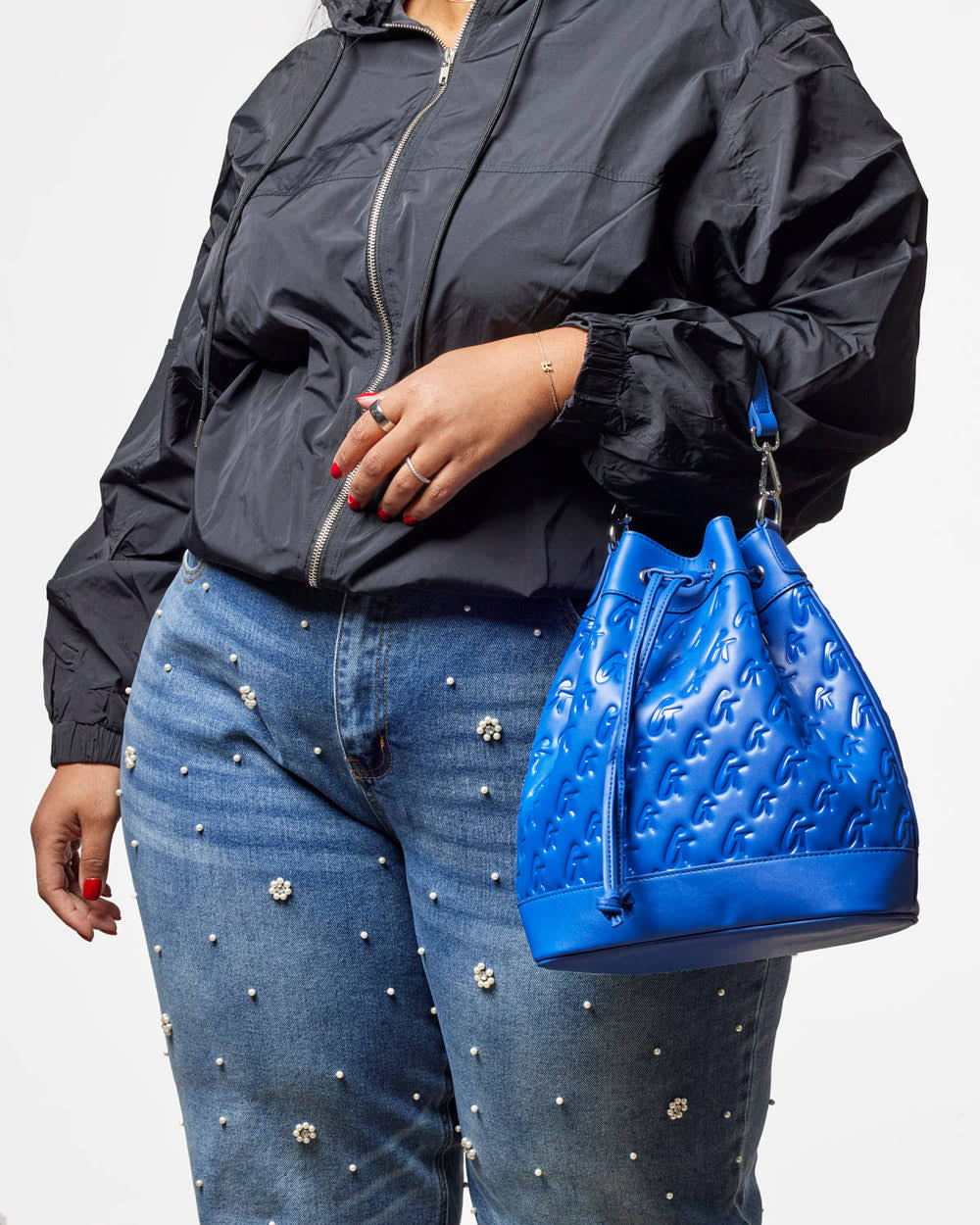Large Vegan Leather Bucket Bag - Blue