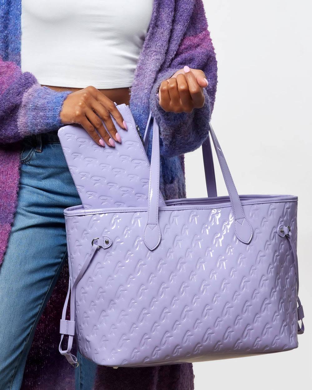 Vegan Leather Laptop Tote With Wristlet - Lavender