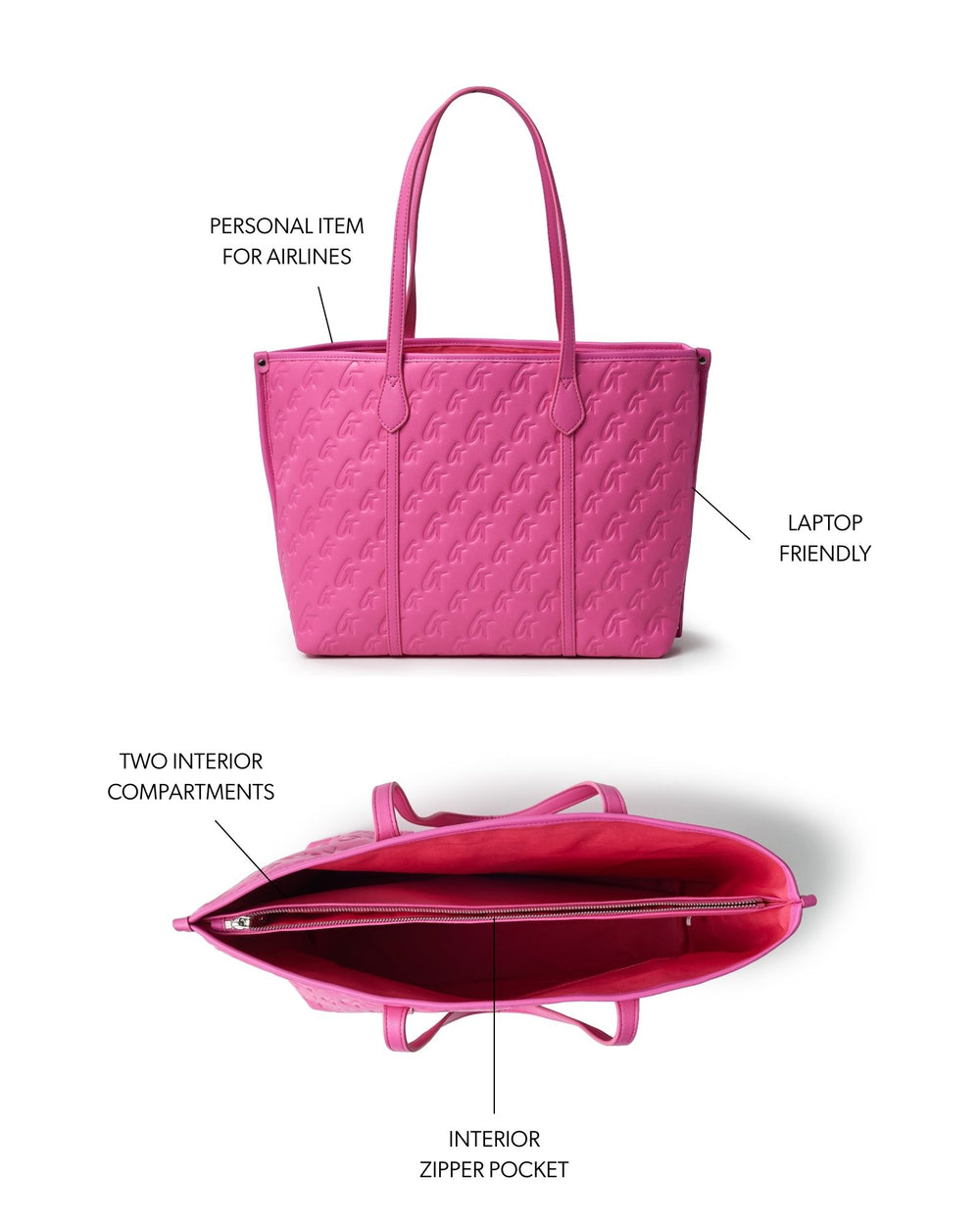 Vegan Leather Laptop Tote - Hot Pink