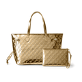 Metallic Vegan Leather Tote With Wristlet - Gold