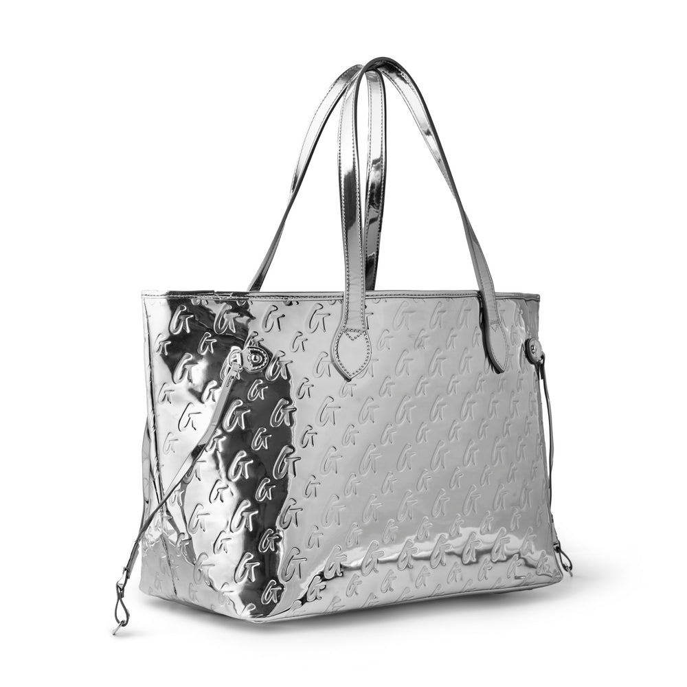Vegan Leather Laptop Tote With Wristlet - Silver