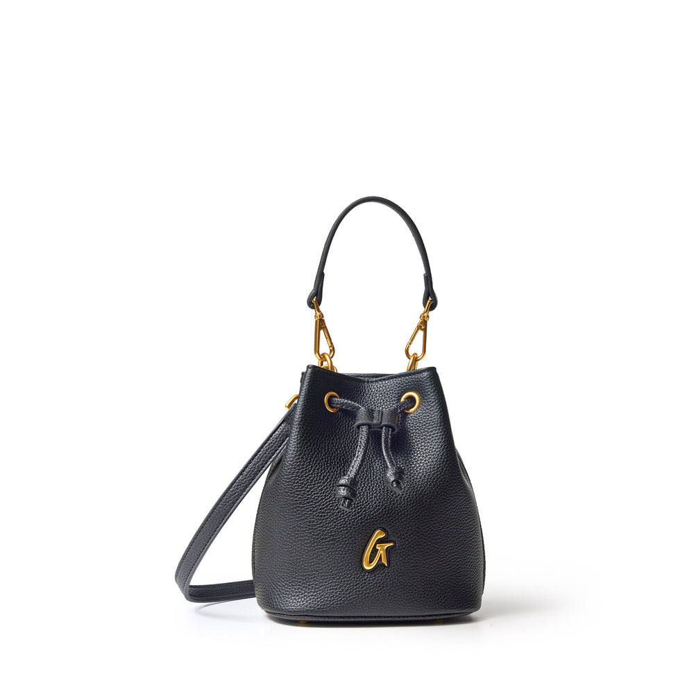 Mini Vegan Leather Bucket Bag - Black