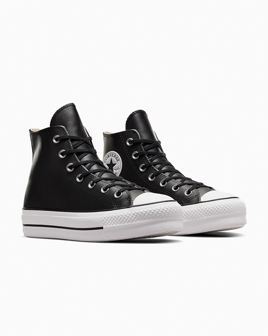 Leather Platform High Top Sneaker - Black - Black/Black/White