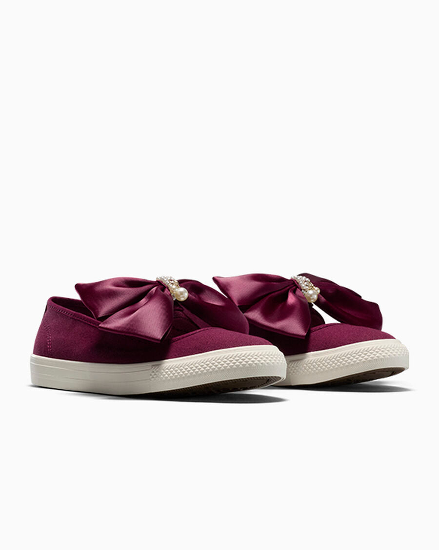 Women's Canvas Ballet Flat With Charms - Black - Deep Bordeaux/Egret/Gold