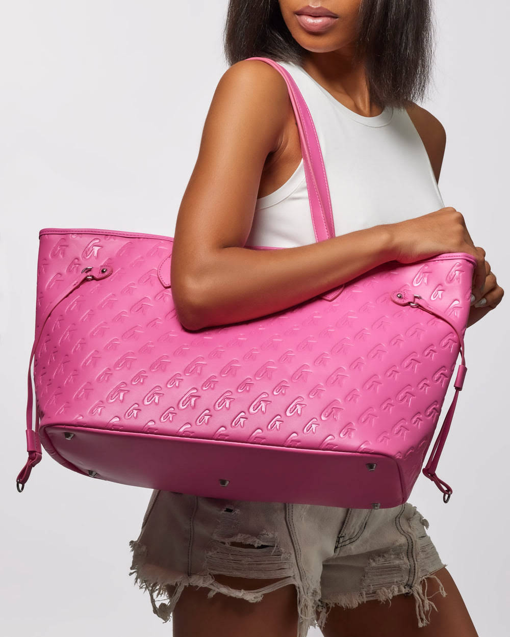 Vegan Leather Laptop Tote With Wristlet - Hot Pink