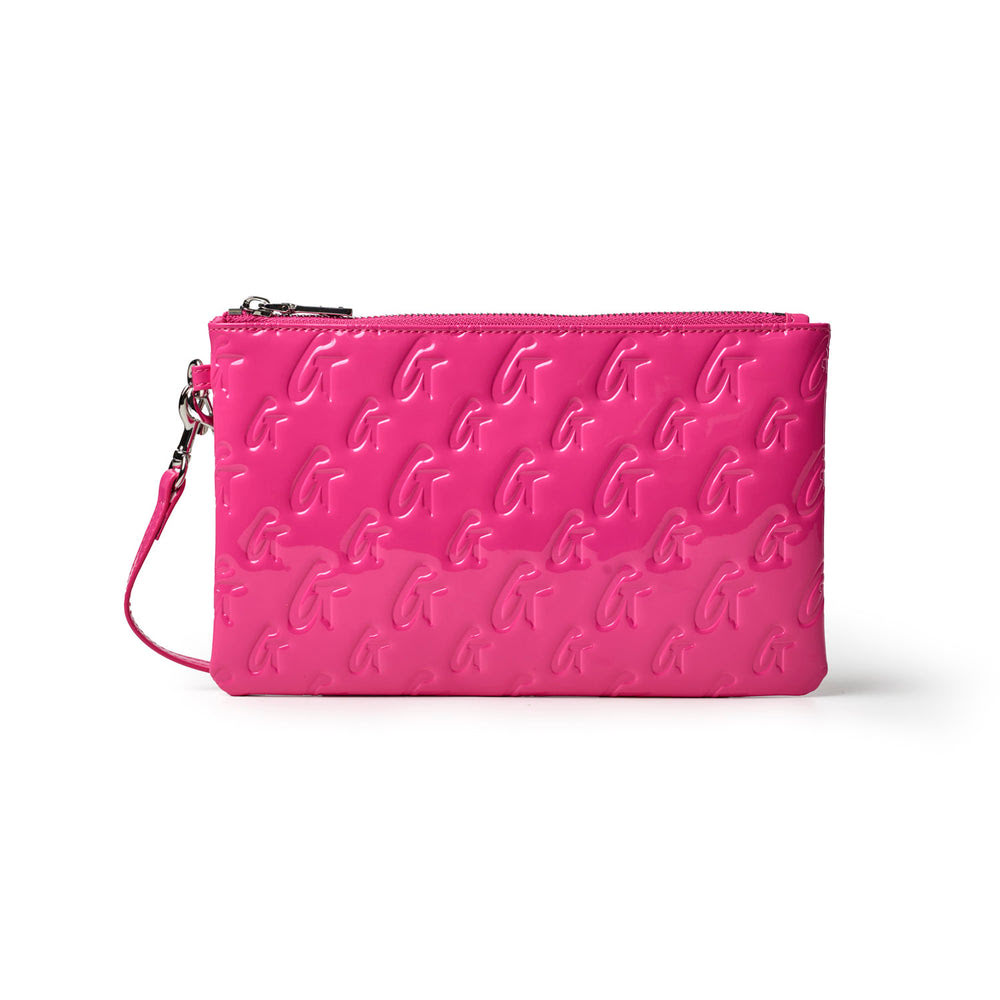 Mirrored Vegan Leather Zip Wristlet - Hot Pink