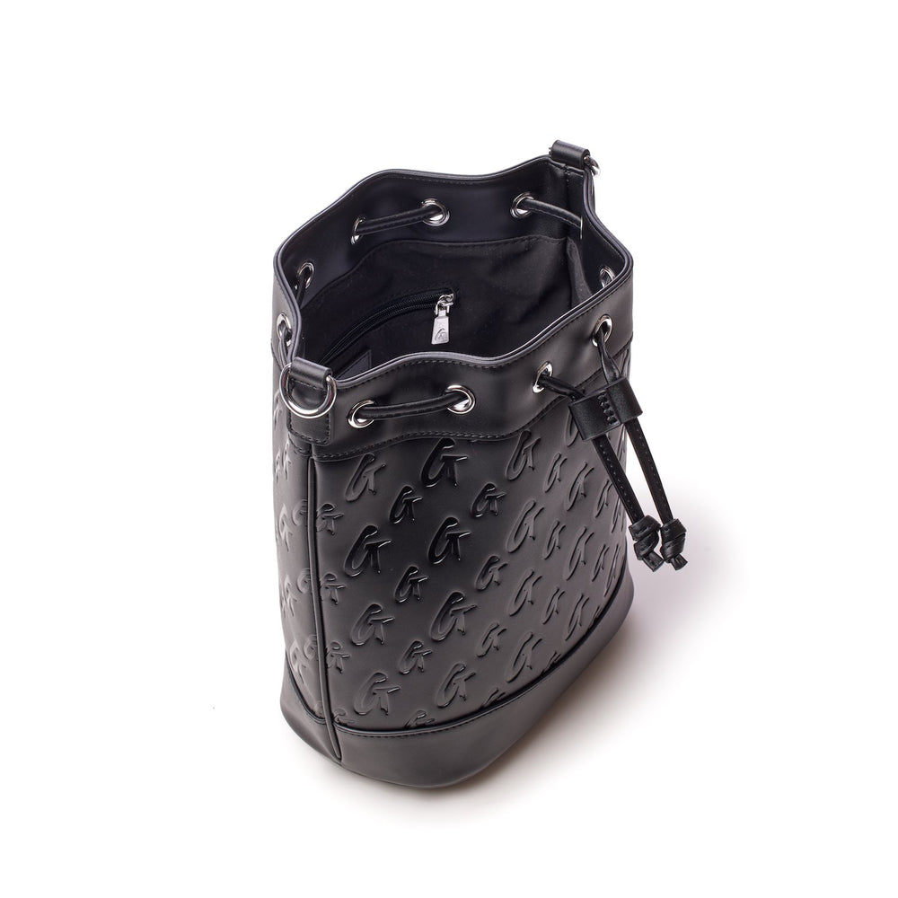 Medium Vegan Leather Bucket Bag - Black