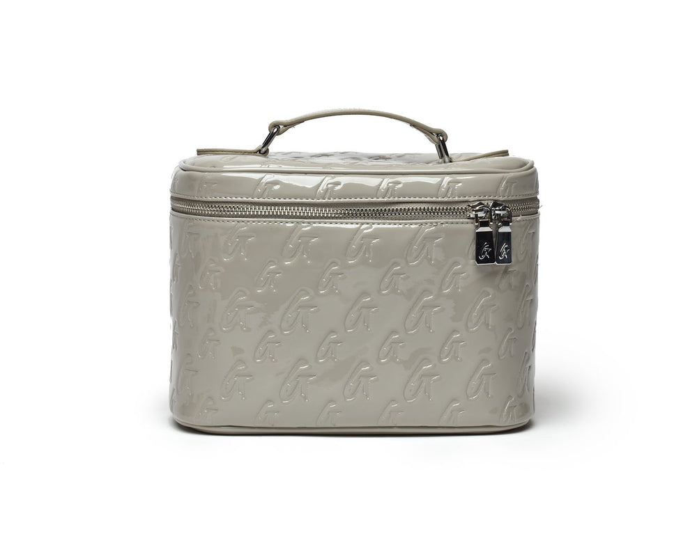 Large Mirrored Vegan Leather Toiletry Bag - Gray