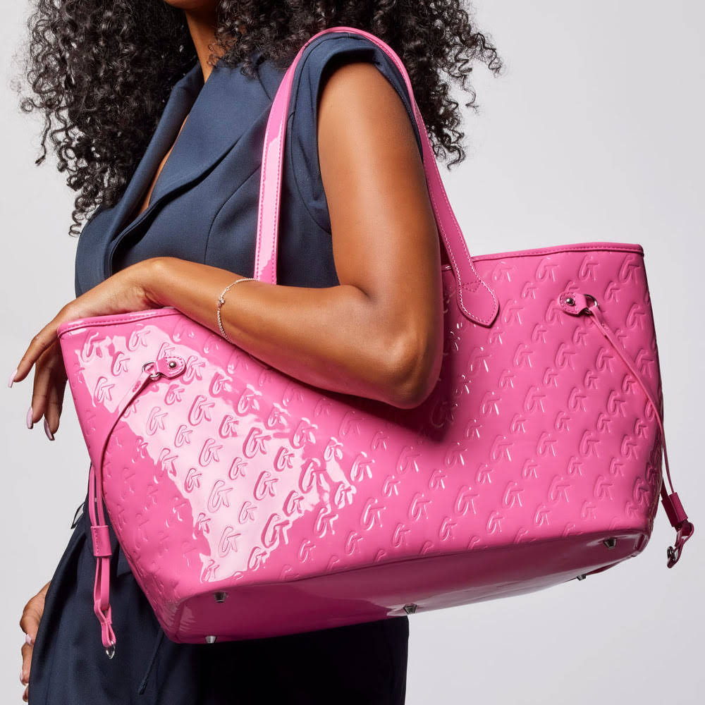 Mirrored Vegan Leather Tote - Hot Pink