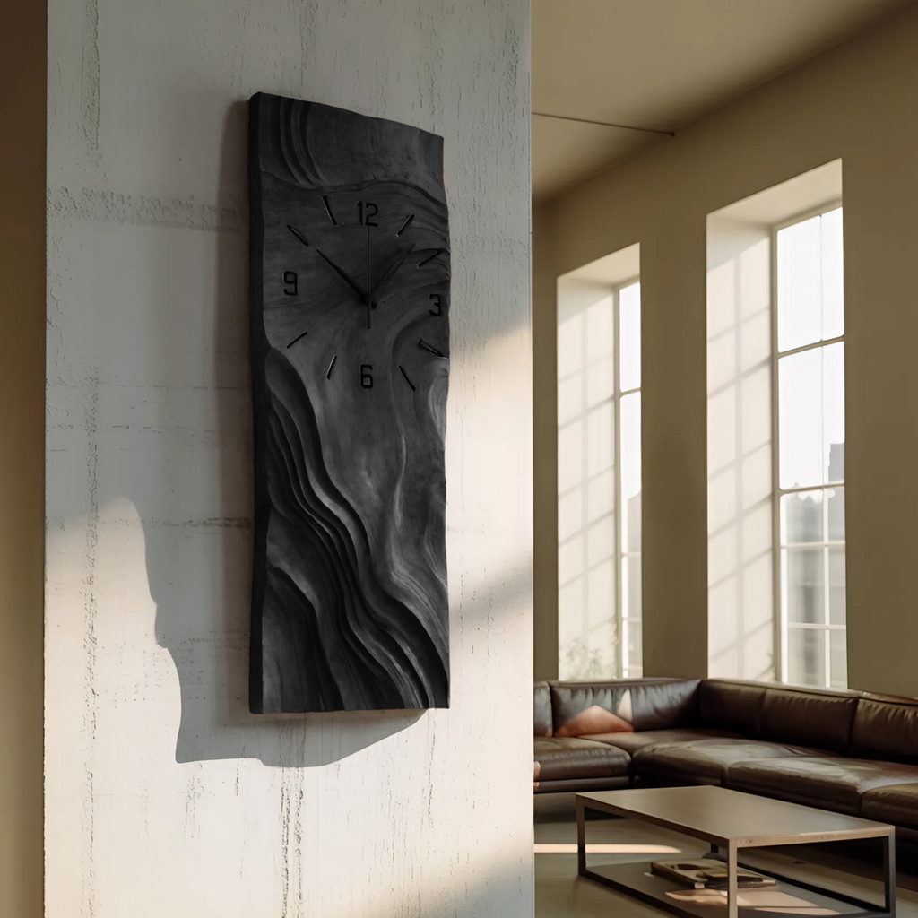 Organic Vertical Sculptural Wall Clock, Handcrafted Modern Wood Hanging Timepiece - view 4