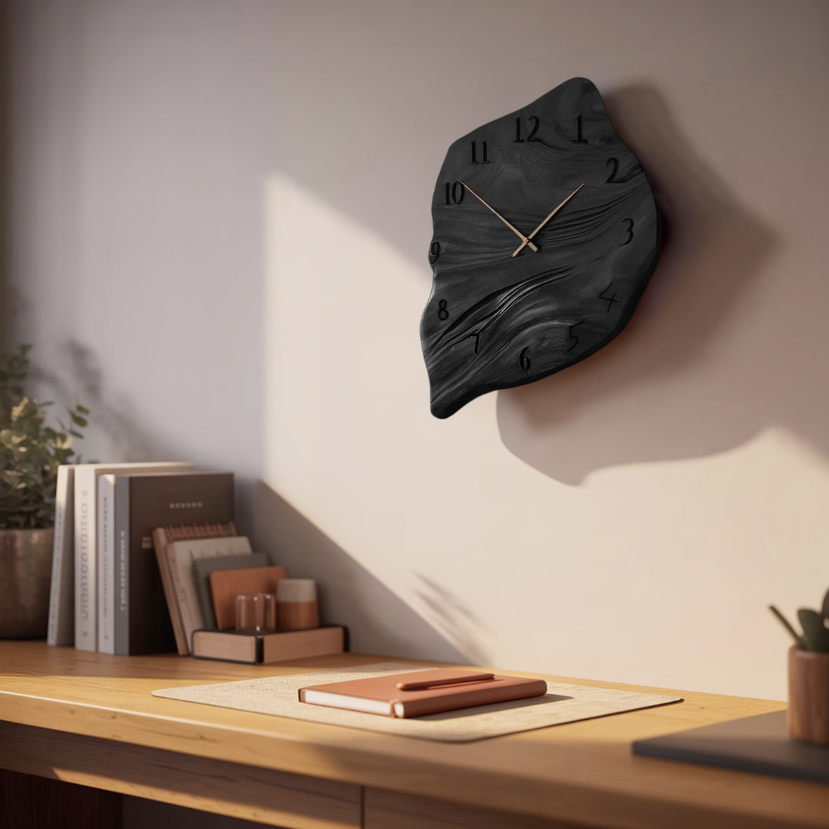 Minimalist Wall Clock, Handcrafted Organic Shape Solid Wood Decorative Timepiece - view 4