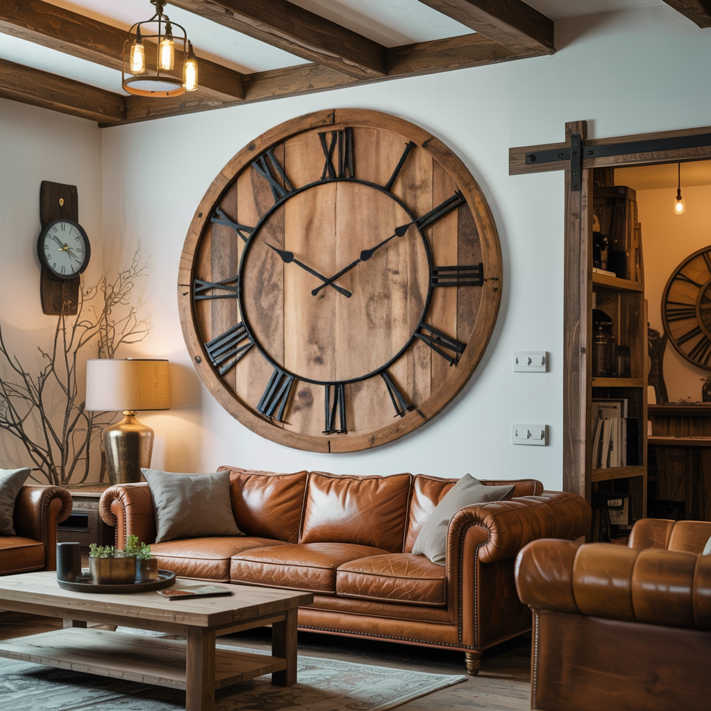 Oversized Rustic Wall Clock with Roman Numerals, Large Farmhouse Wooden Clock - view 6