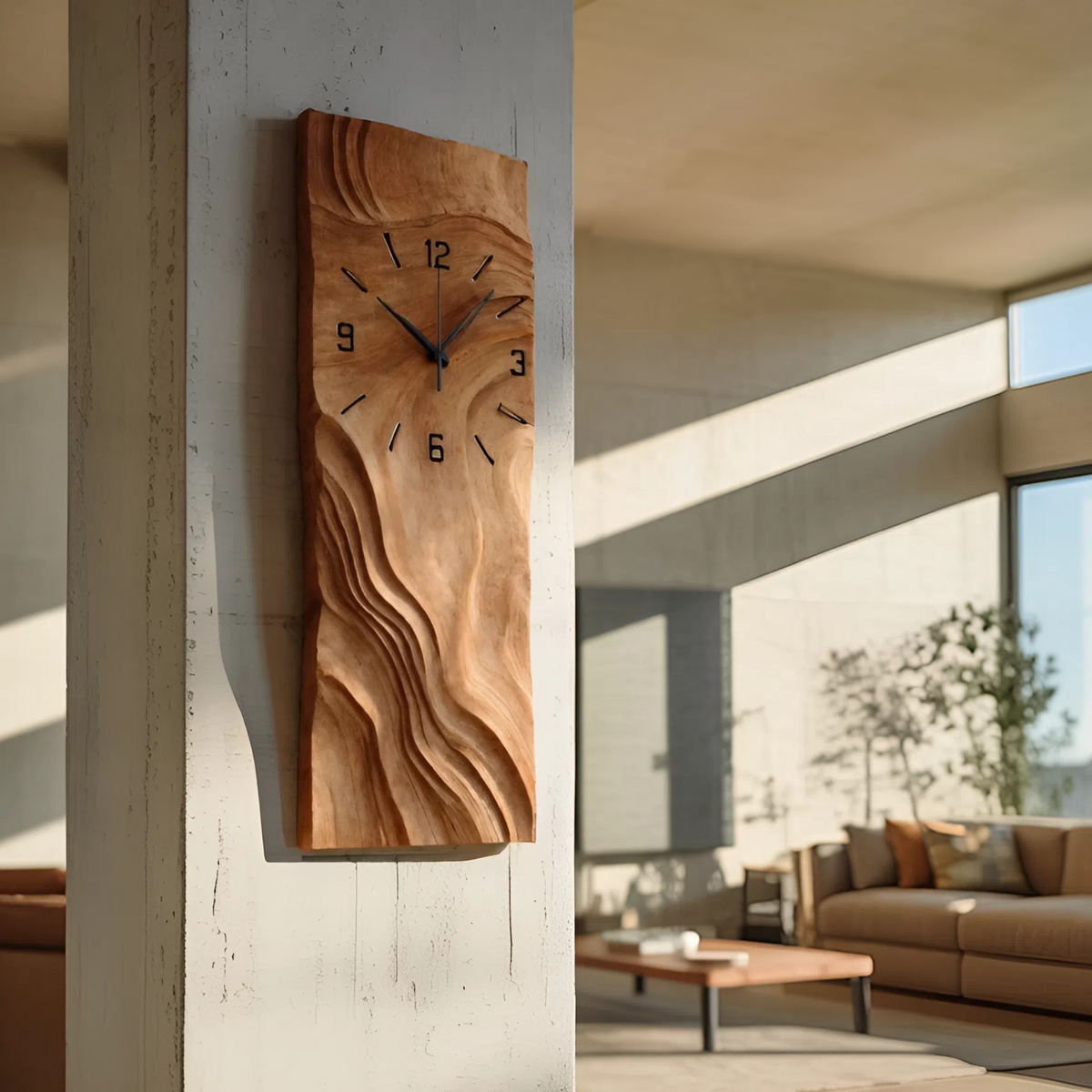Organic Vertical Sculptural Wall Clock, Handcrafted Modern Wood Hanging Timepiece - view 6