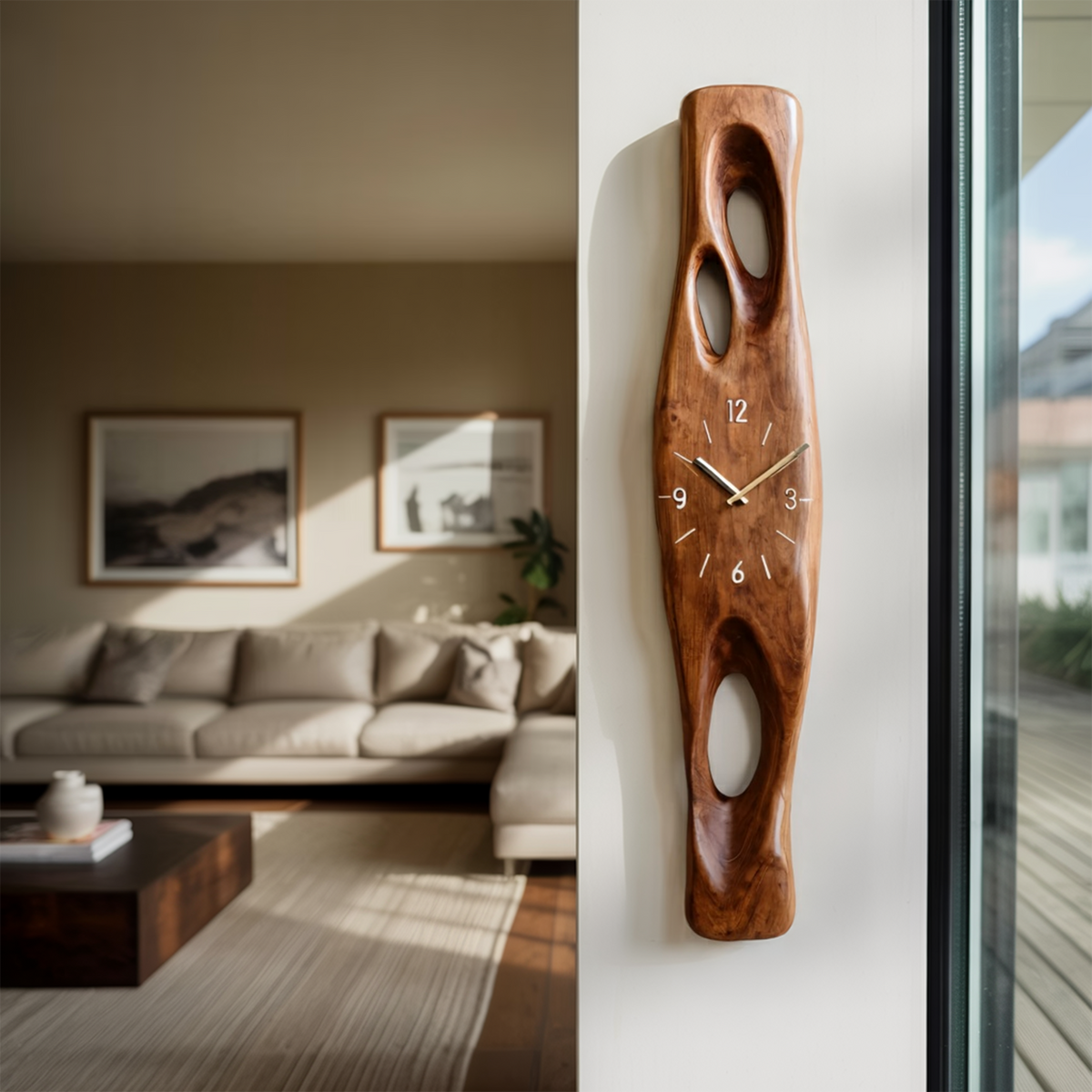 Minimalist Wooden Wall Clock Vertical Decor for Living Room - view 6