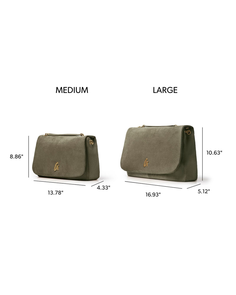 Large Vegan Suede Flap Bag - Olive Green