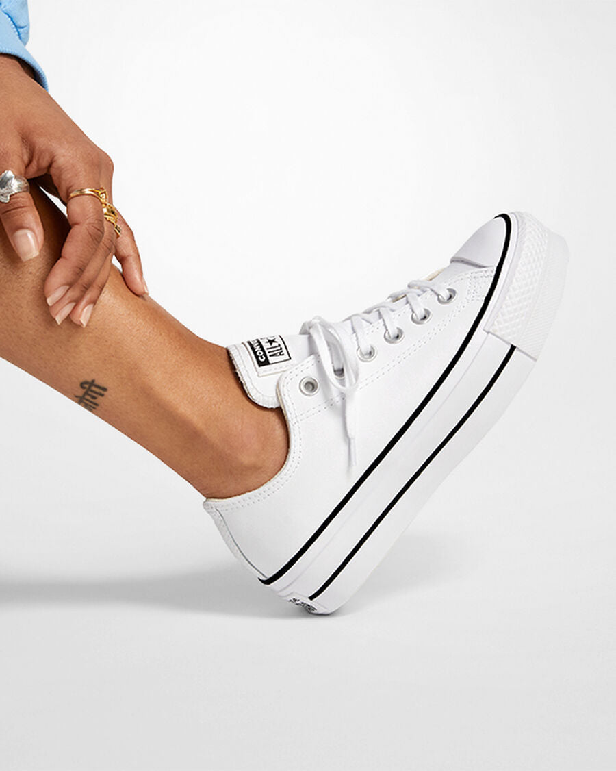 Leather Platform Low Top Sneaker - Black - White/Black/White