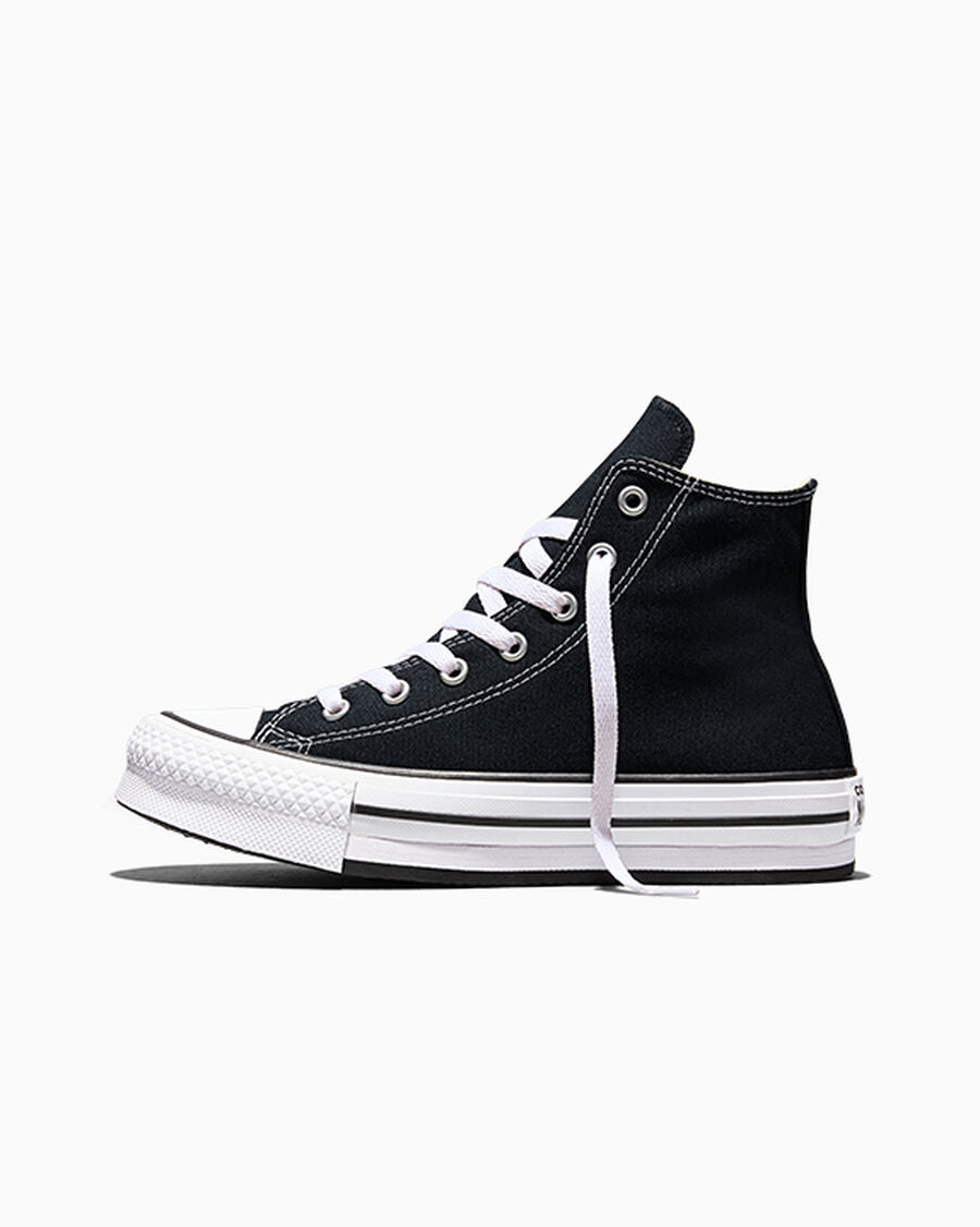Kids Canvas Platform High Top Sneaker - Black - Black/White/Black
