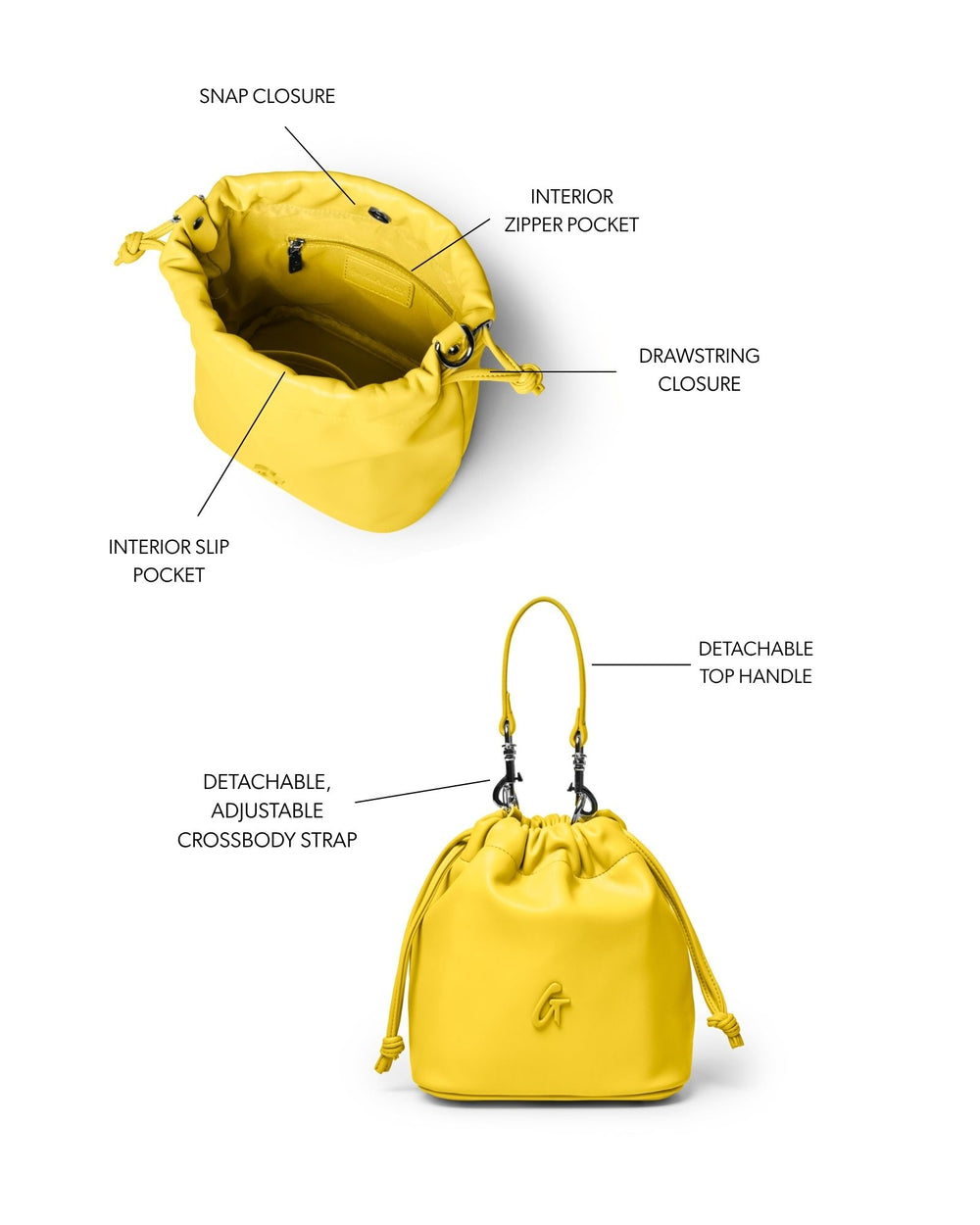 Mini Vegan Leather Bucket Bag - Yellow