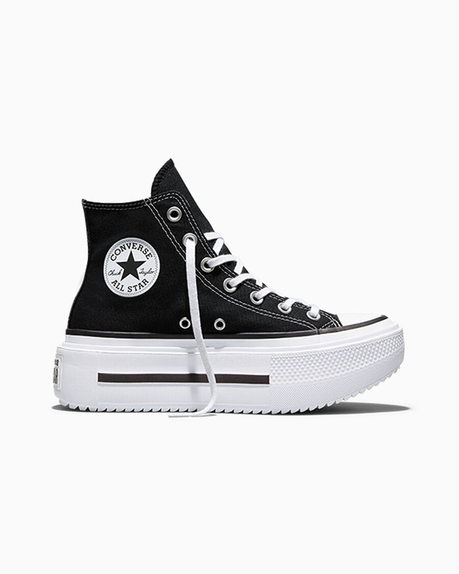 Double-Stack Canvas Platform High Top Sneaker - Black/White/Black