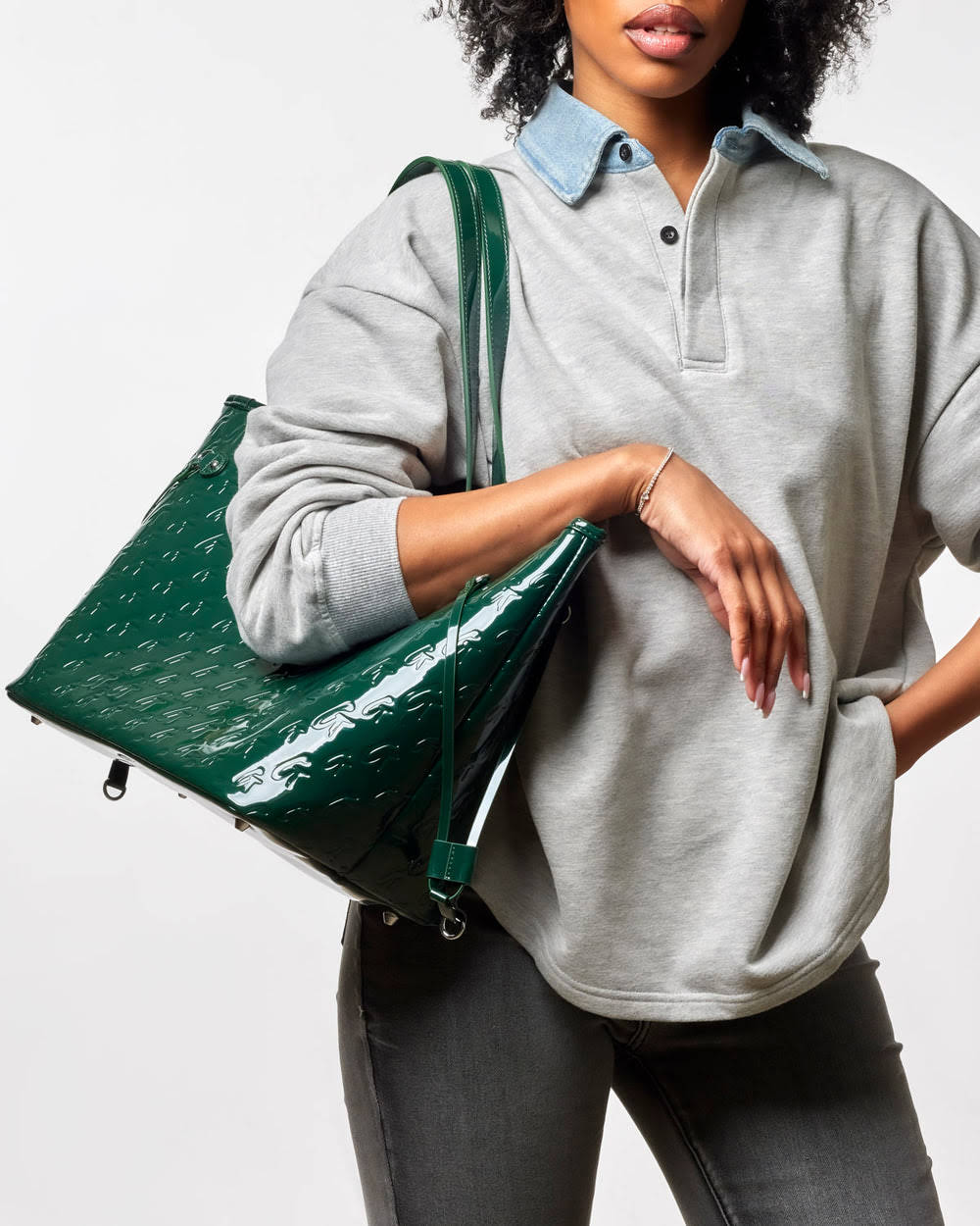 Vegan Leather Laptop Tote With Wristlet - Green