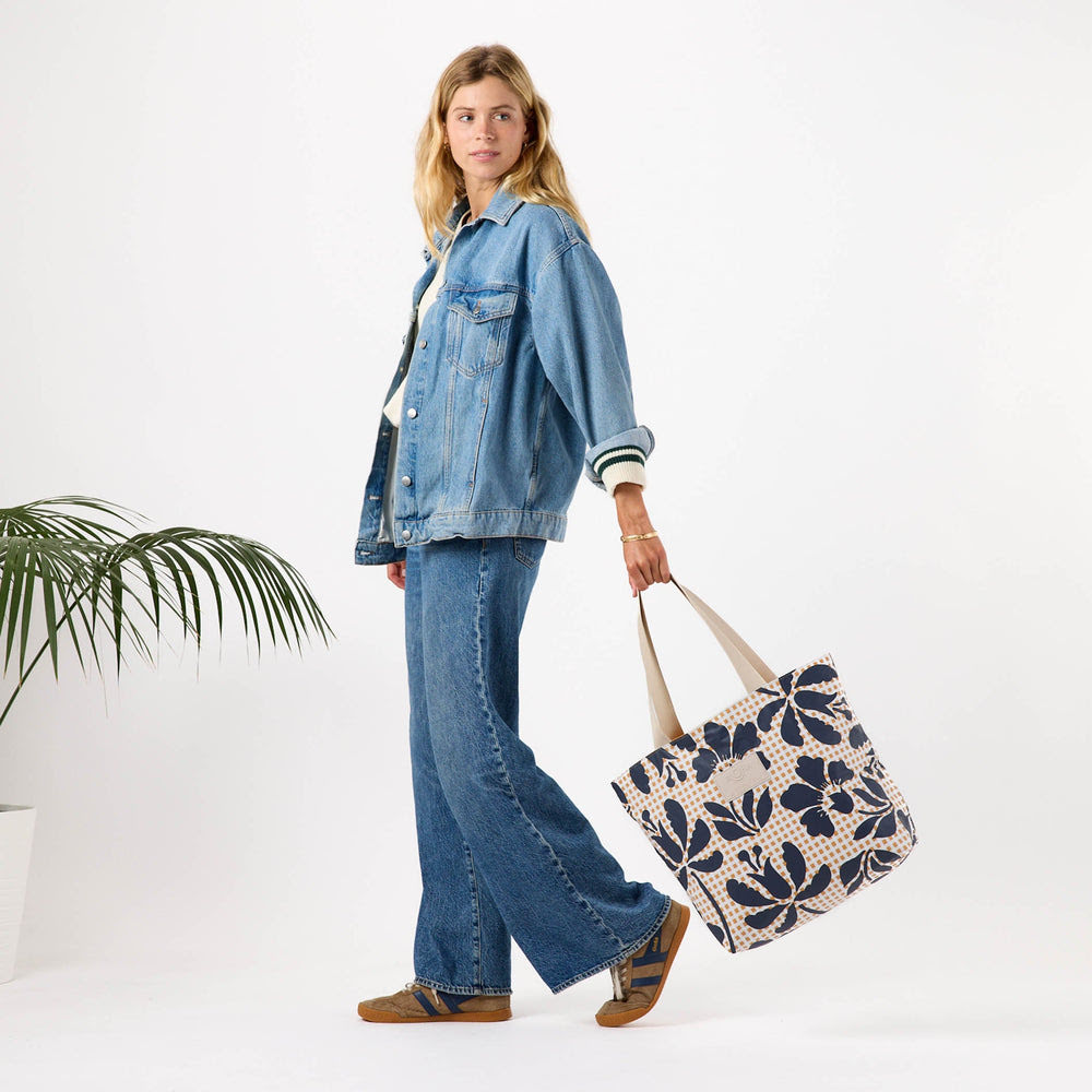 Nylon Travel Tote - Floral Gingham