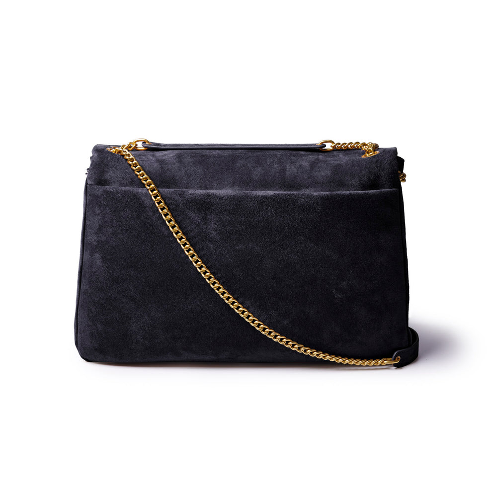 Large Vegan Suede Flap Laptop Bag - Black