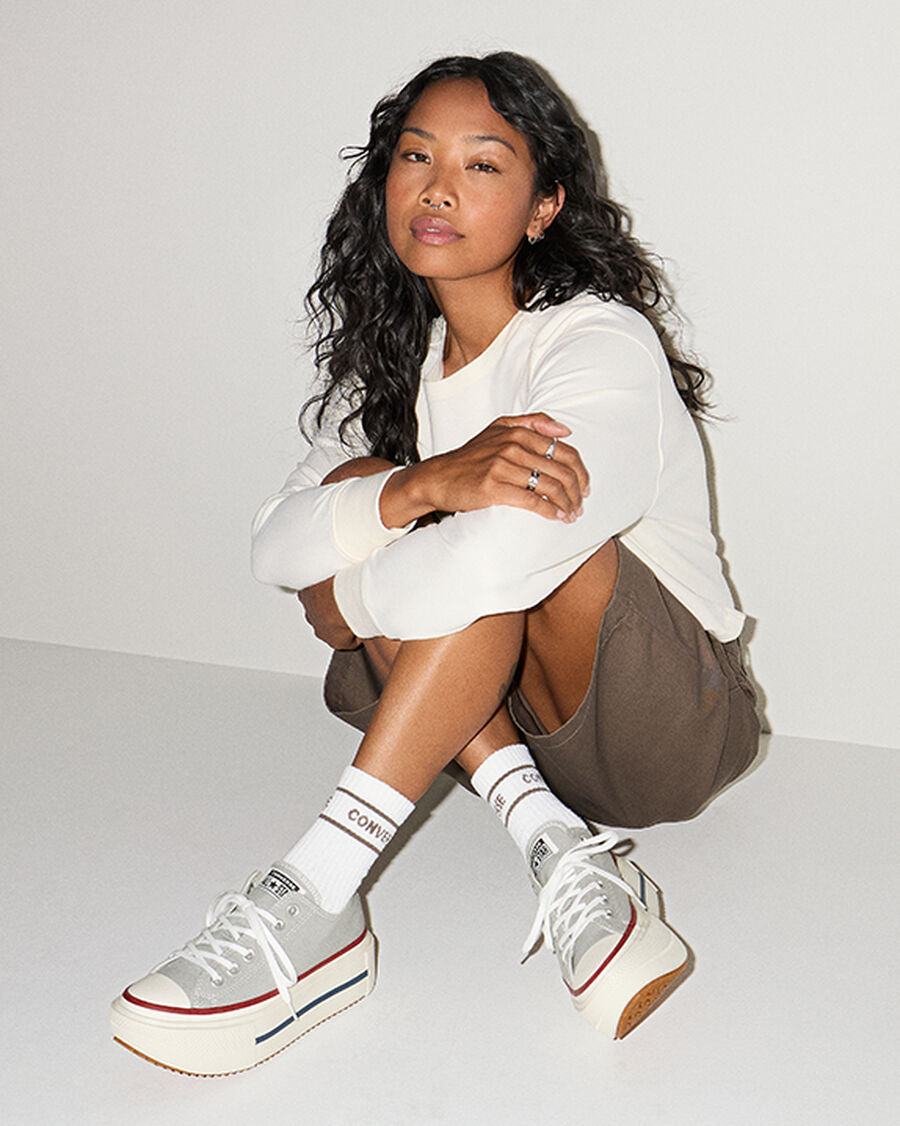 Double-Stack Canvas Platform Low Top Sneaker - Grey Area/Egret/Garnet