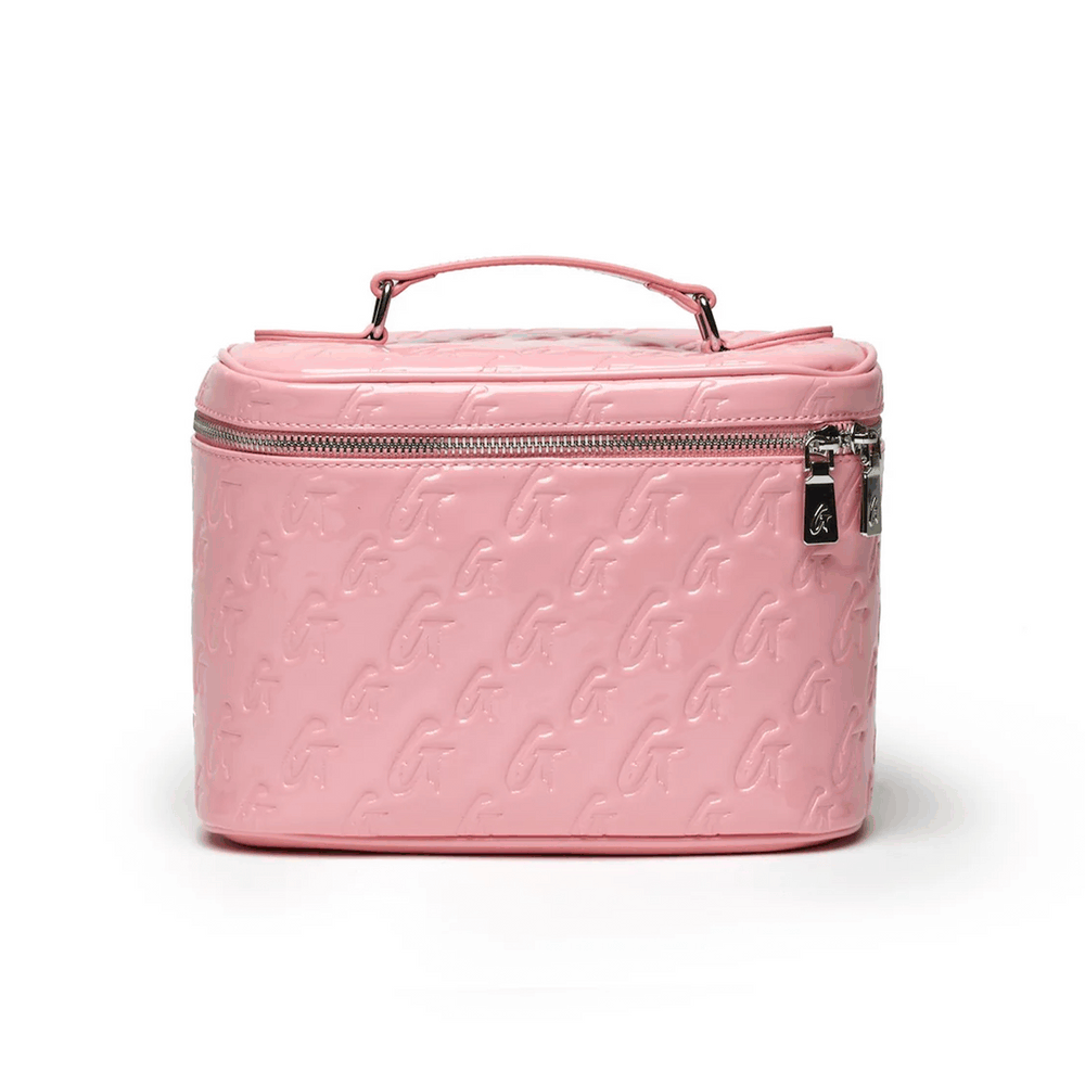 Large Mirrored Vegan Leather Toiletry Bag - Pink