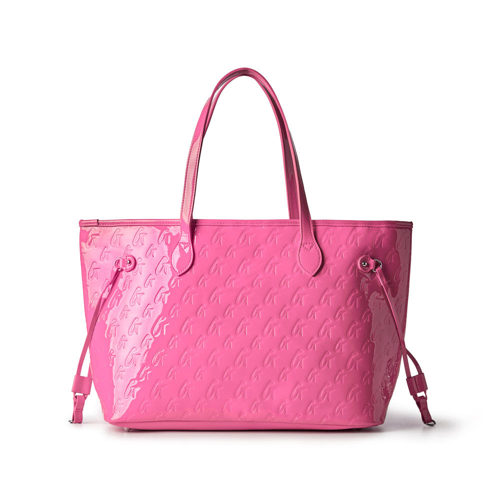 Vegan Leather Laptop Tote With Wristlet - Mirror Hot Pink