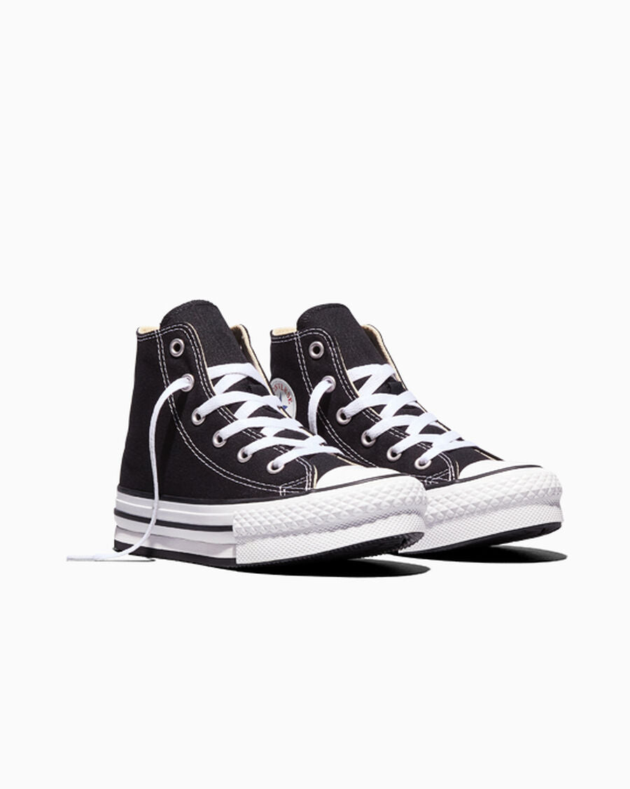 Kids Canvas Platform High Top Sneaker - Black - Black/White/Black