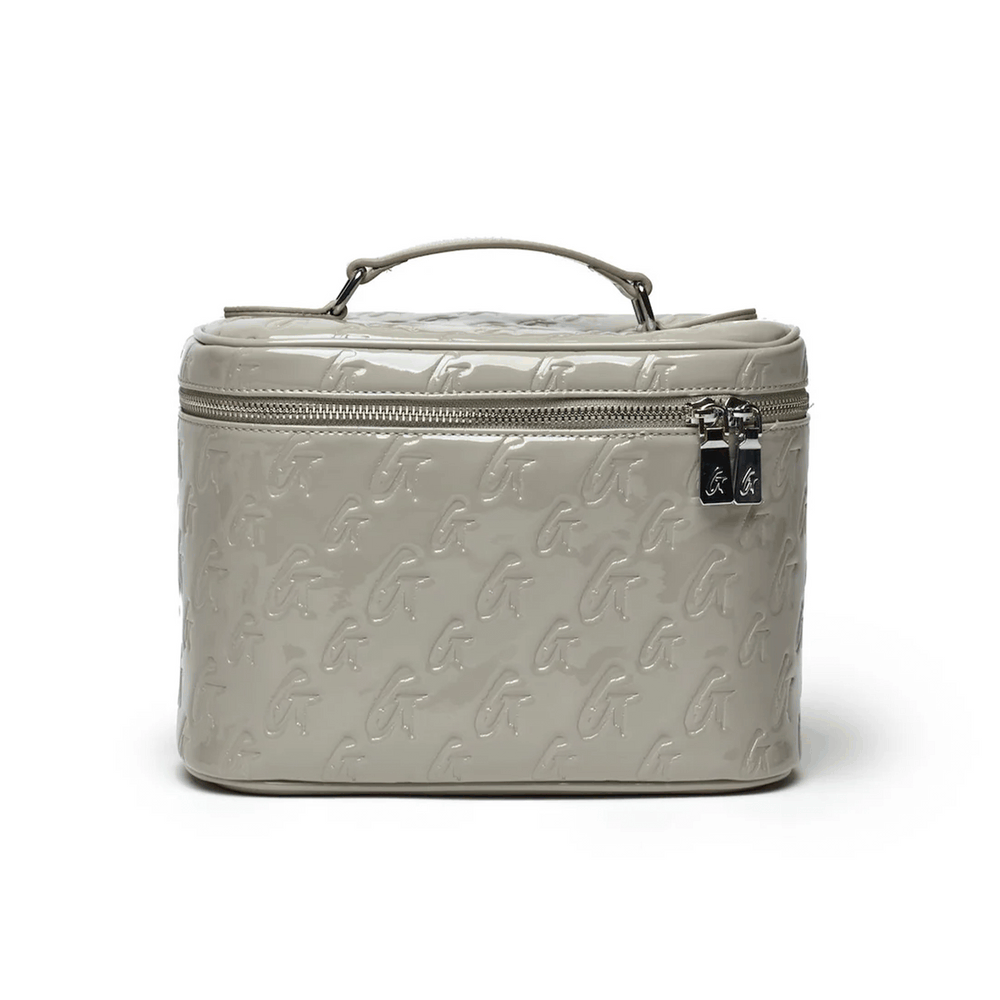 Large Mirrored Vegan Leather Toiletry Bag - Gray