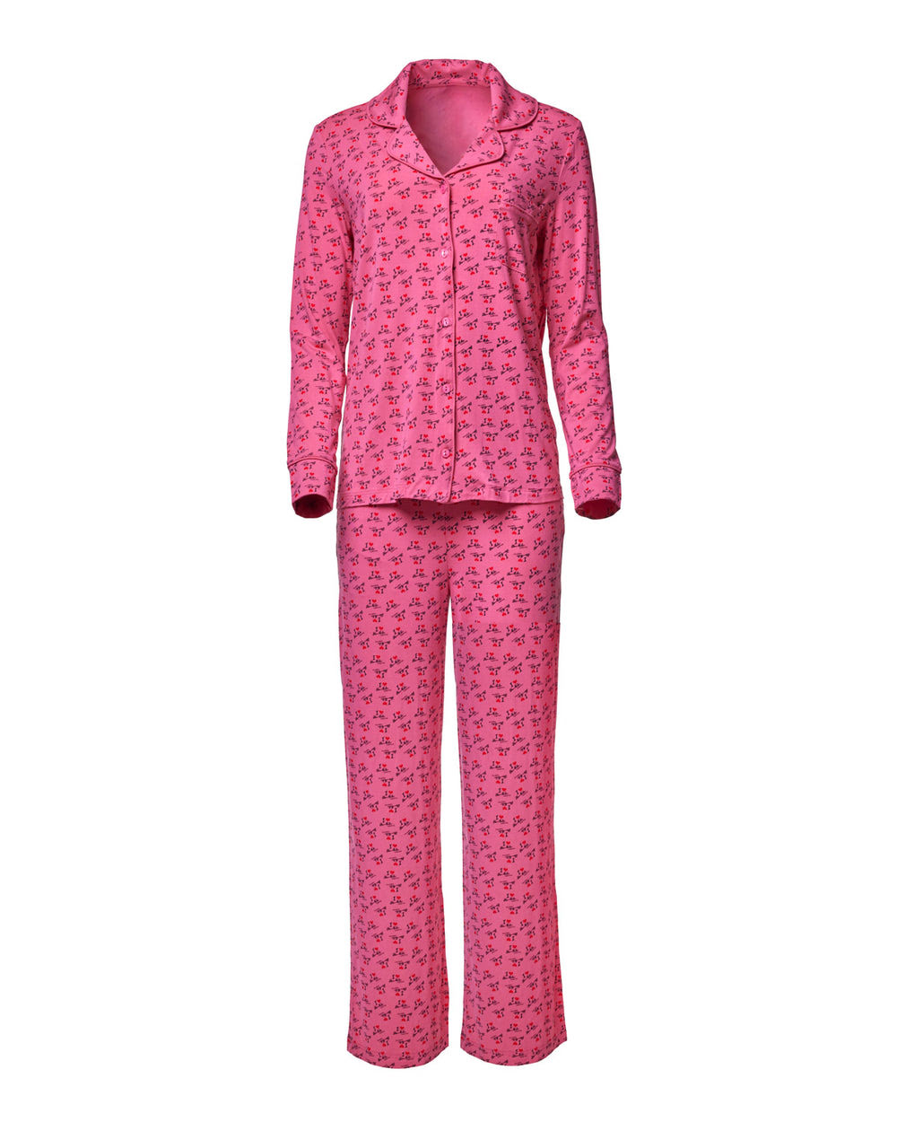 Long Sleeve Pajama Set - Hot Pink