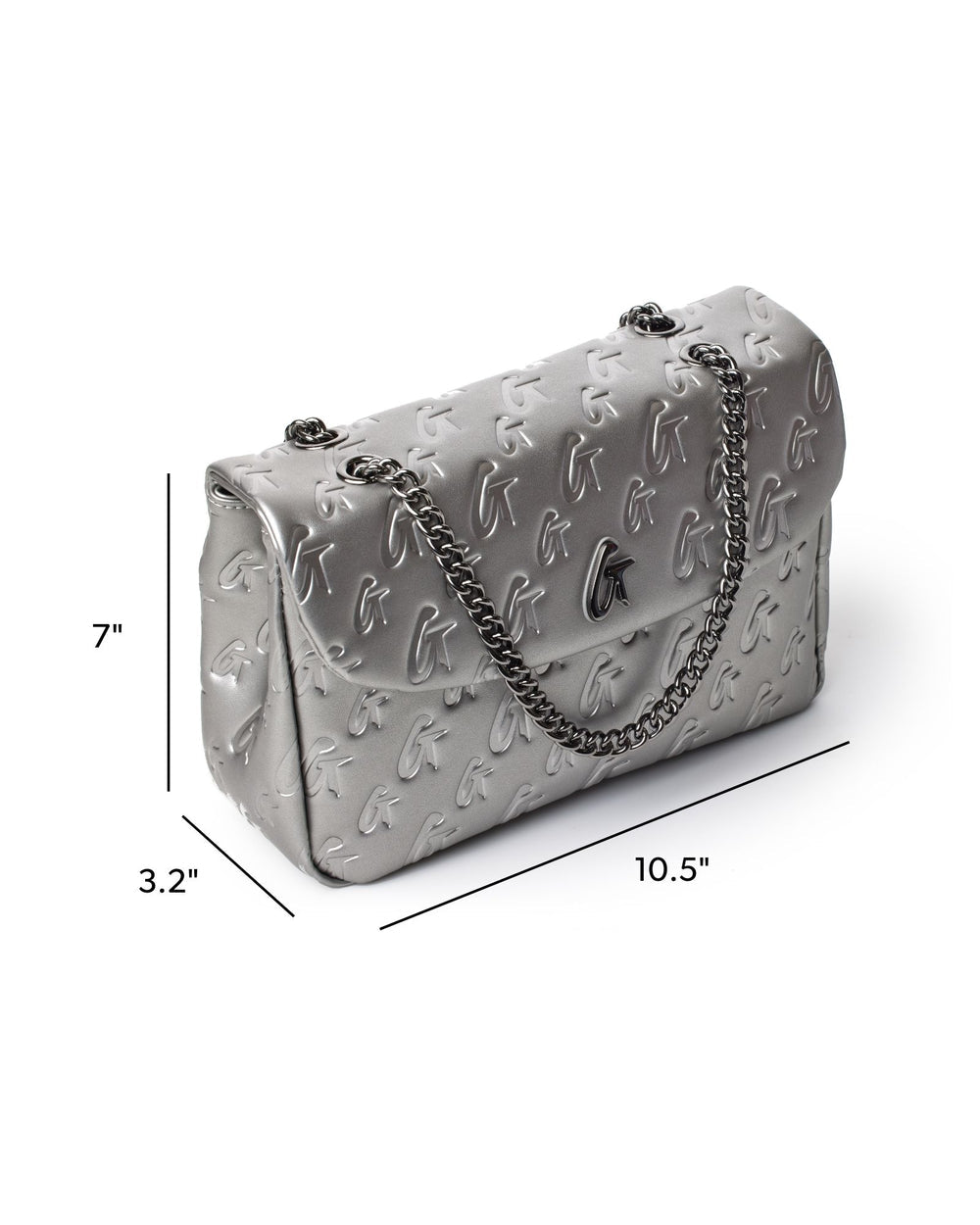 Medium Vegan Leather Flap Crossbody Bag - Platinum