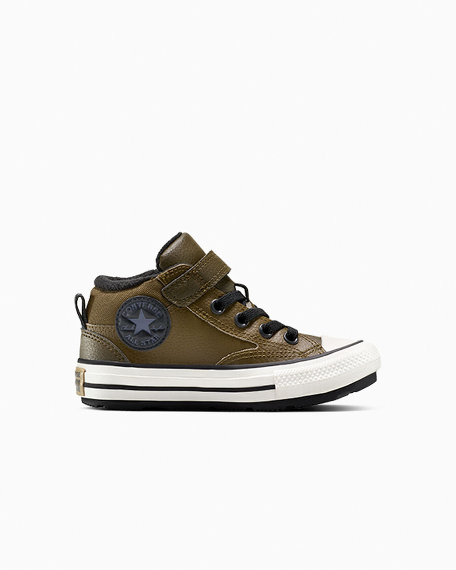 Kids' Leather Easy-On Mid Boot - Olive - Surplus Olive/Vintage White