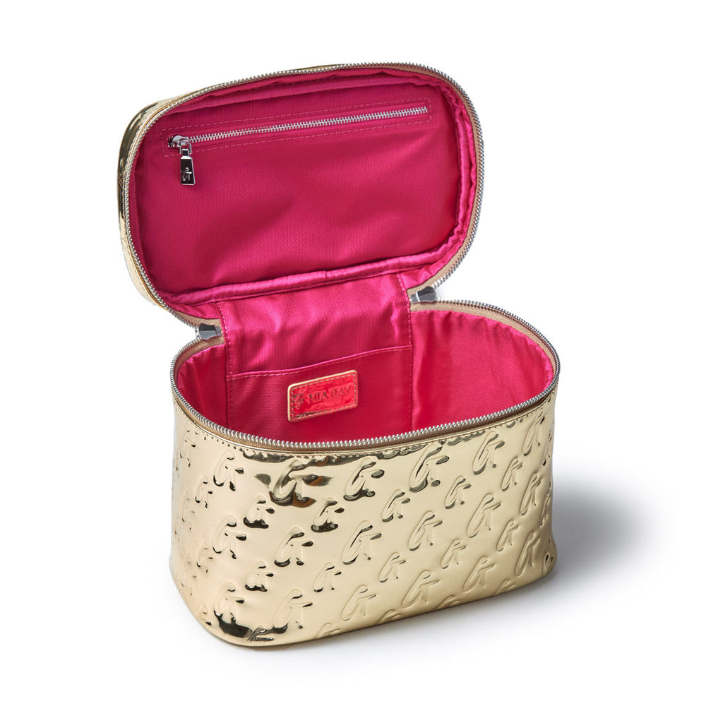 Large Metallic Vegan Leather Toiletry Bag - Gold