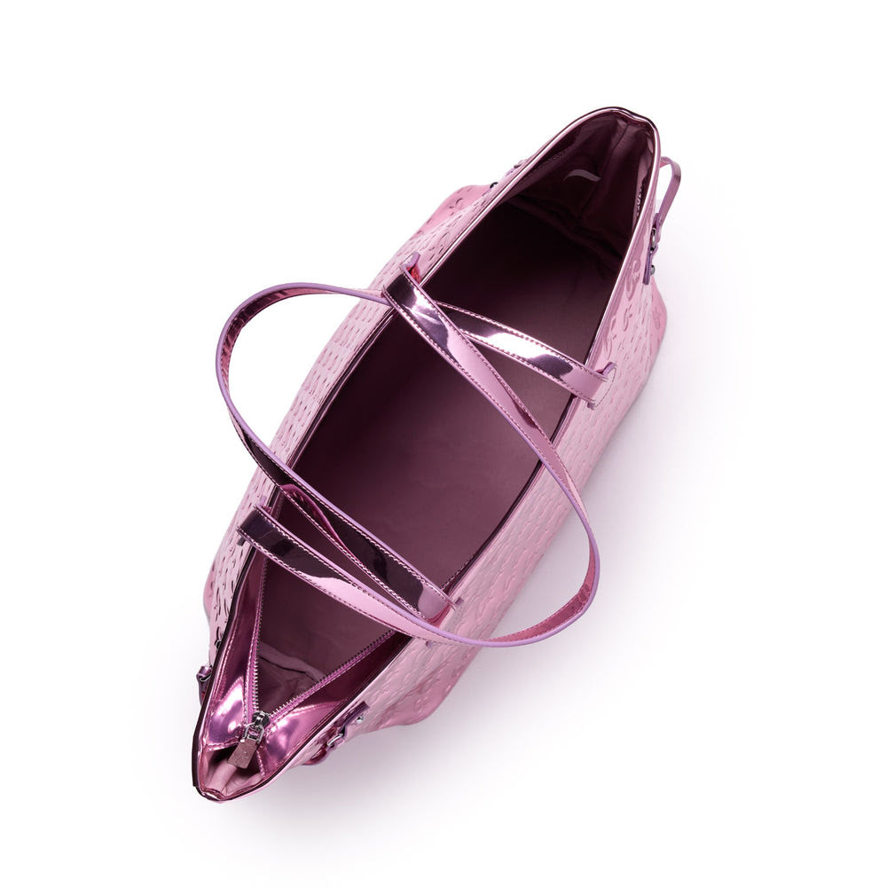 Metallic Vegan Leather Laptop Tote - Pink