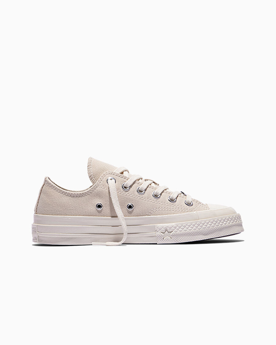 Canvas Low Top Sneaker With Silver Stars - Natural Ivory/Dull Silver