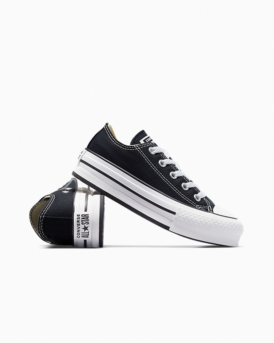 Kids Canvas Platform Low Top Sneaker - Black - Black/White/Black