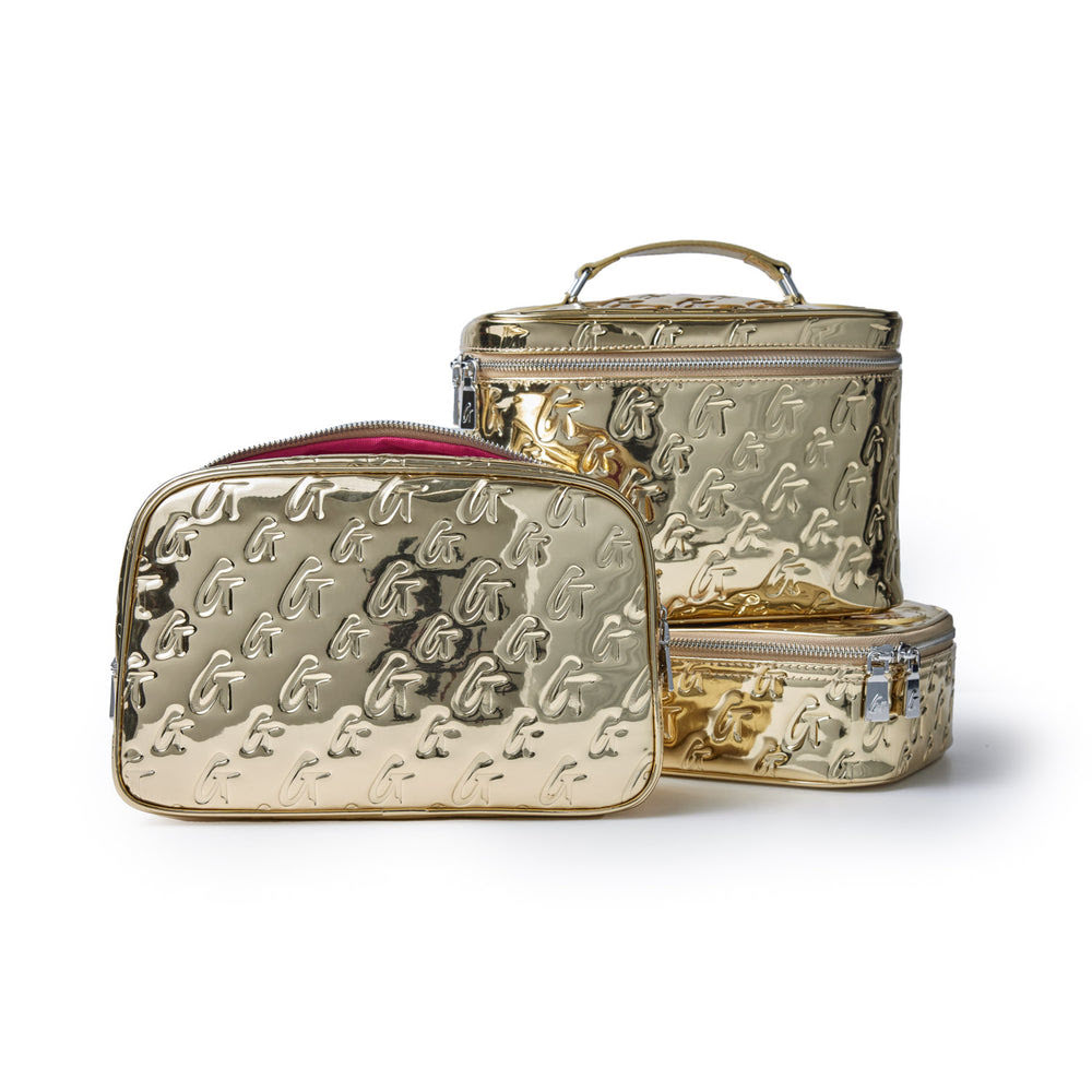 Large Metallic Vegan Leather Toiletry Bag - Gold