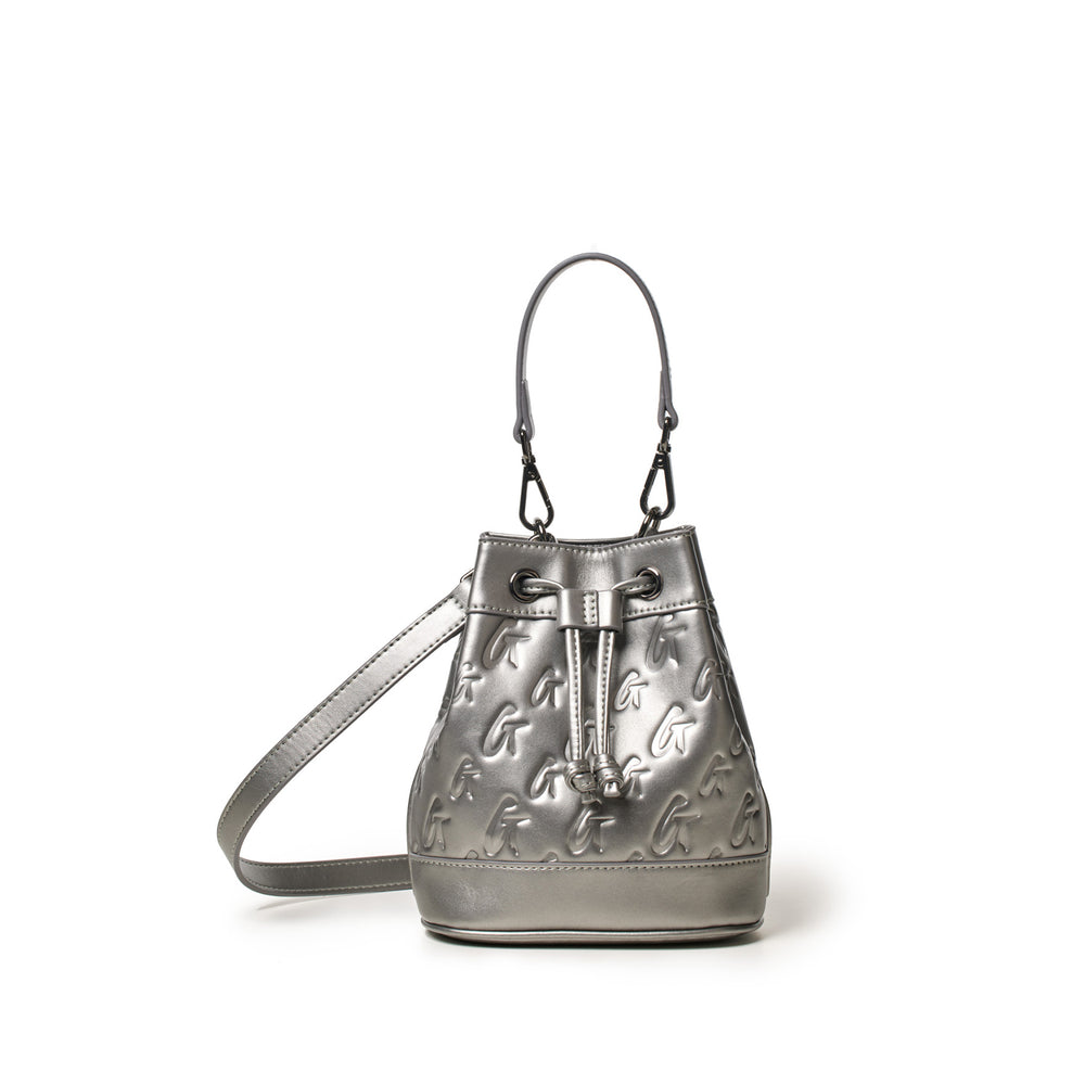 Mini Vegan Leather Bucket Bag - Platinum