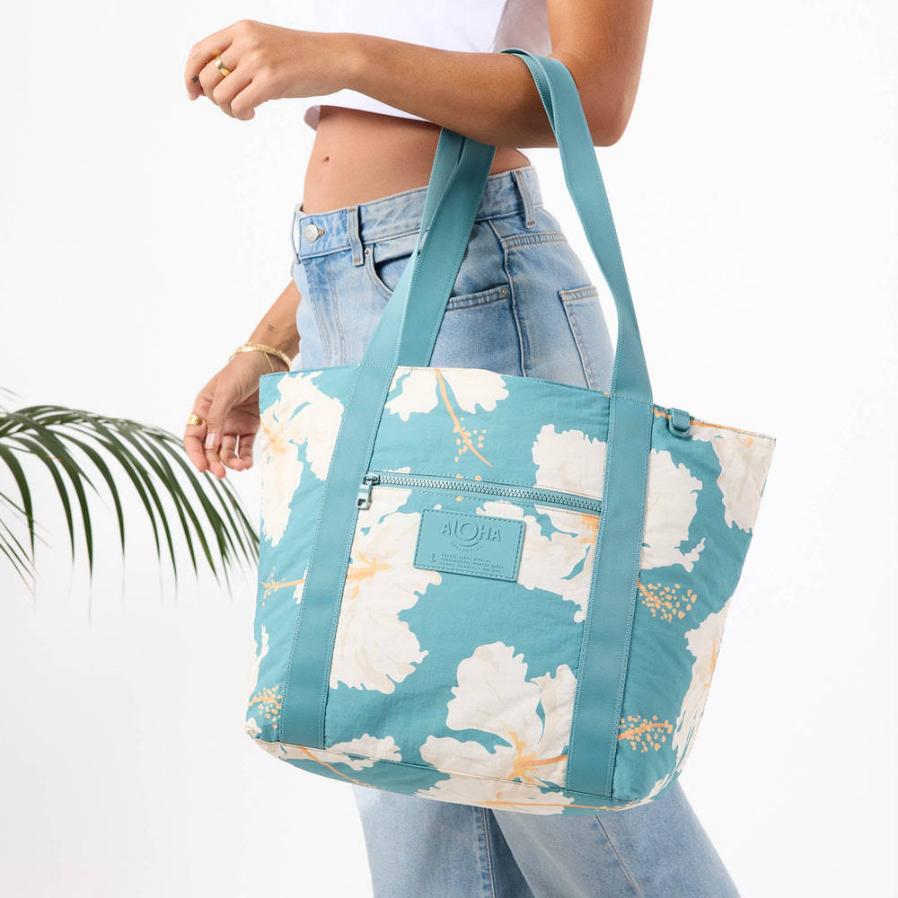Water-Resistant Zipper Tote - Floral Print